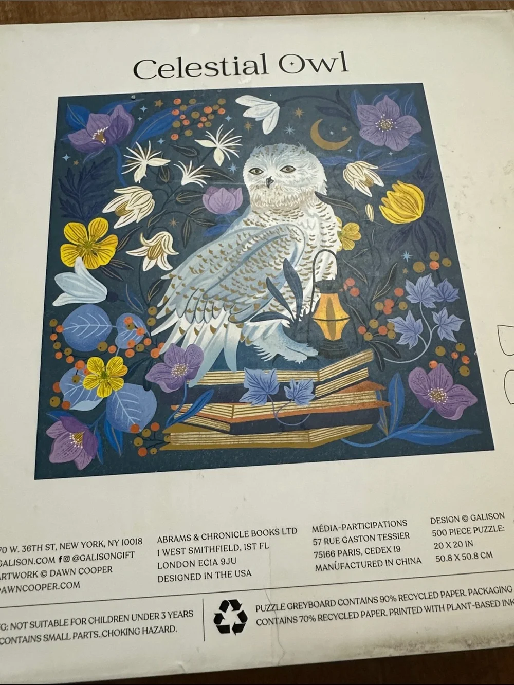 Snowy Owl Floral jig saw puzzle - Blue, Yellow, Purple
